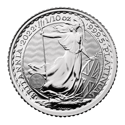 A picture of a 1/10 oz Platinum Britannia Coin (2022)